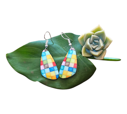 VIBRANT FREEFORM TEARDROPS EARRINGS (In Wooden Gift Box)
