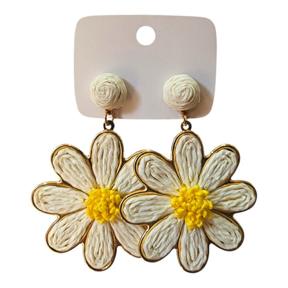 Daisy Woven on Metal Base Earring Set (White) — view 3