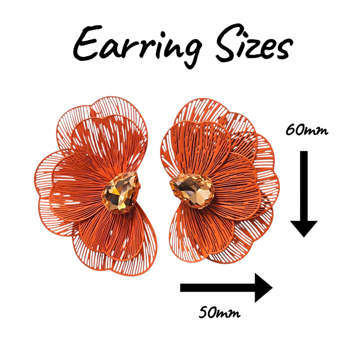 Trendy Floral Light Metal Earring Set (Orange) — view 2