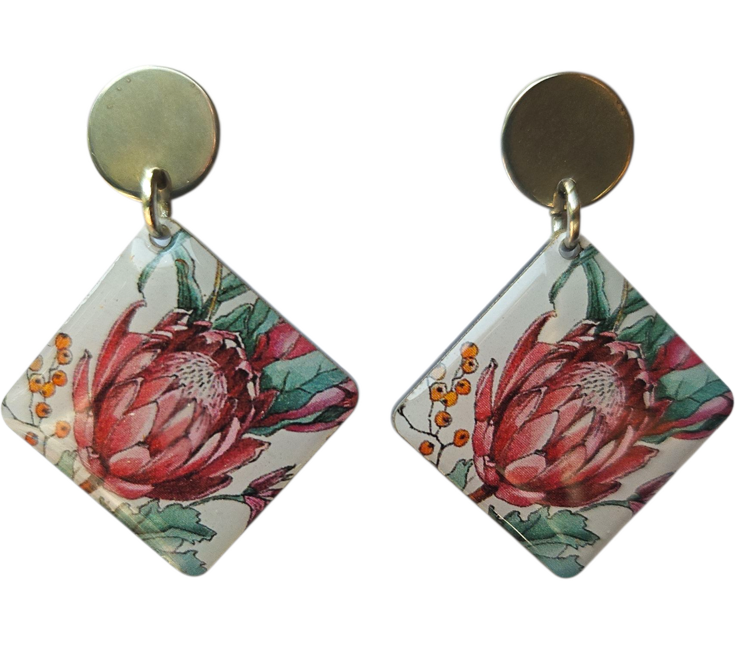 PROTEA/METAL SQUARE EARRINGS (In Wooden Gift Box)