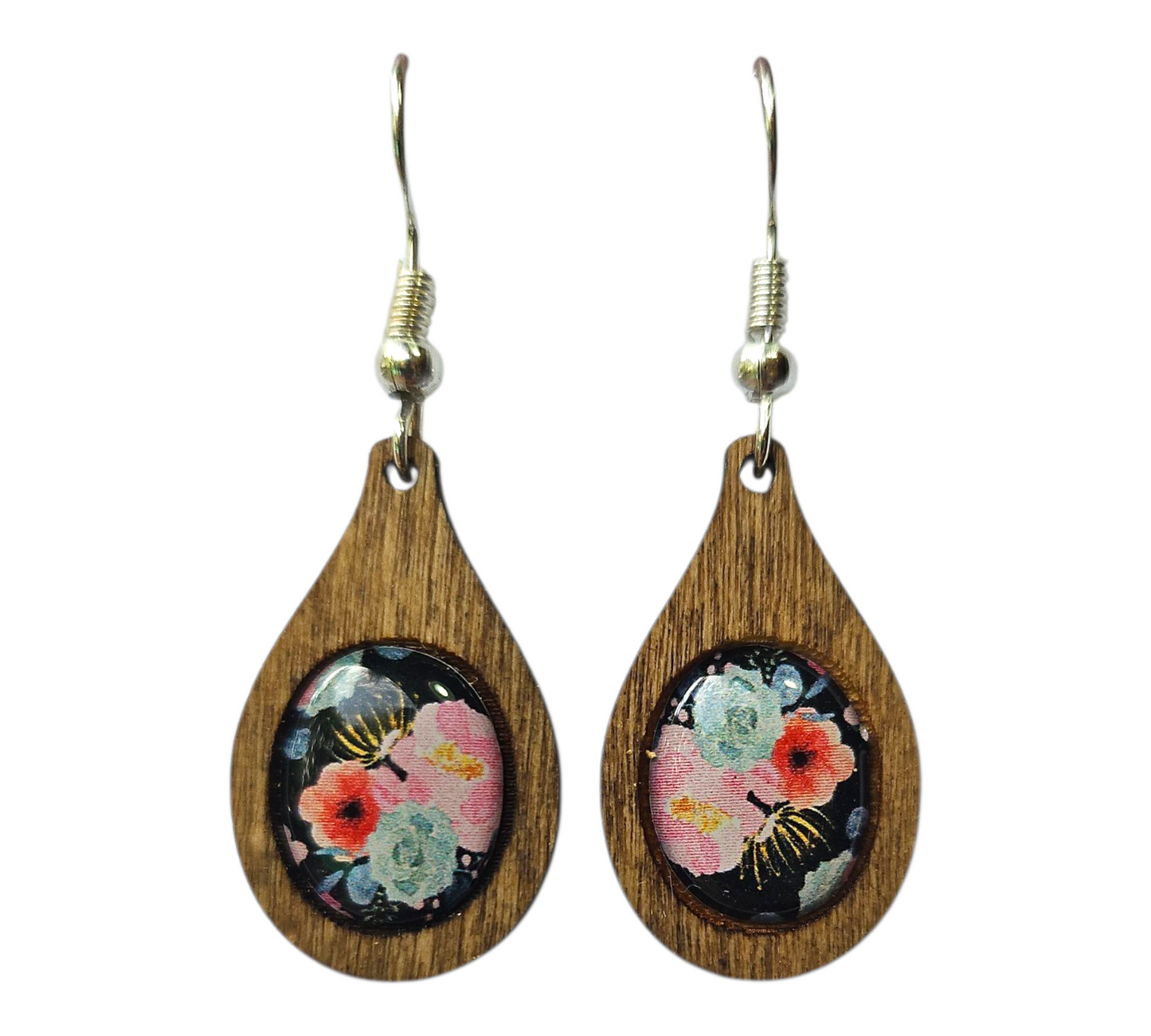BLOOMS SERENADE/TEARDROP WOOD FRAME EARRINGS (In Wooden Gift Box)