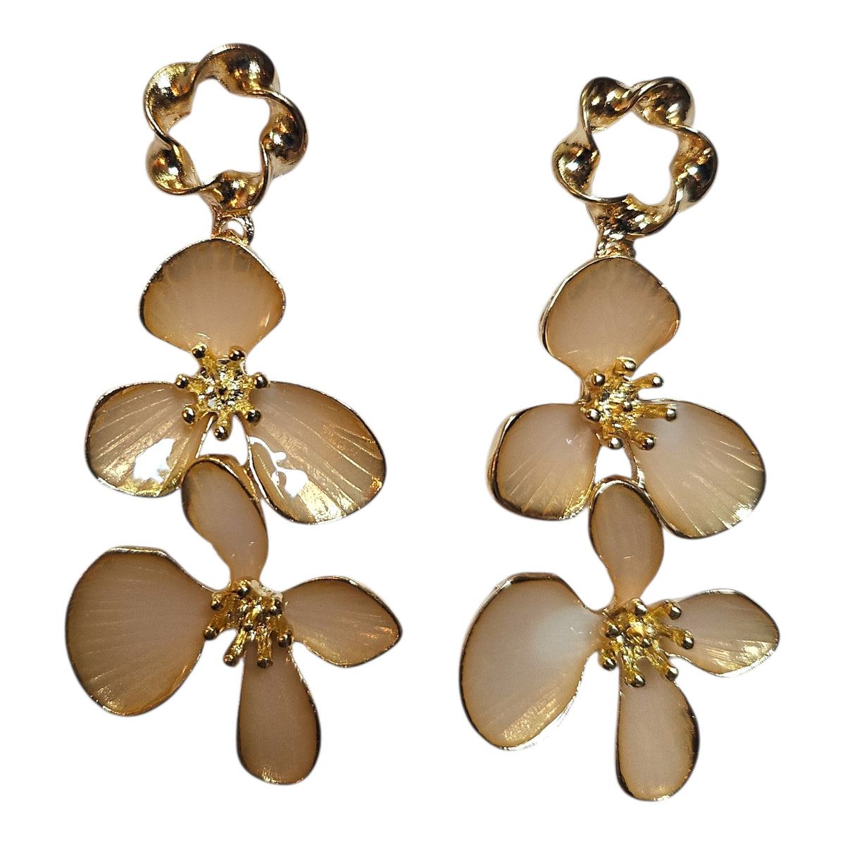 Double Floral Metal/Enamel Earring Set (Nude) — view 2