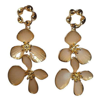 Double Floral Metal/Enamel Earring Set (Nude) — view 2