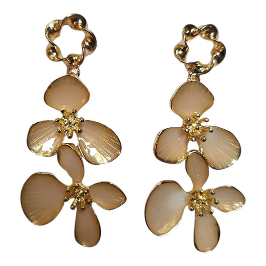 Double Floral Metal/Enamel Earring Set (Nude)
