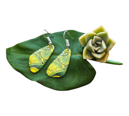 LIME SWIRL FREEFORM DROP EARRINGS (In Wooden Gift Box)