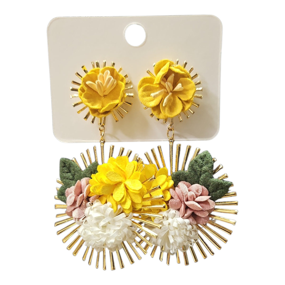 Floral Delight Double Hanging/ Metal Backing Earring Set (Yellow) — view 3