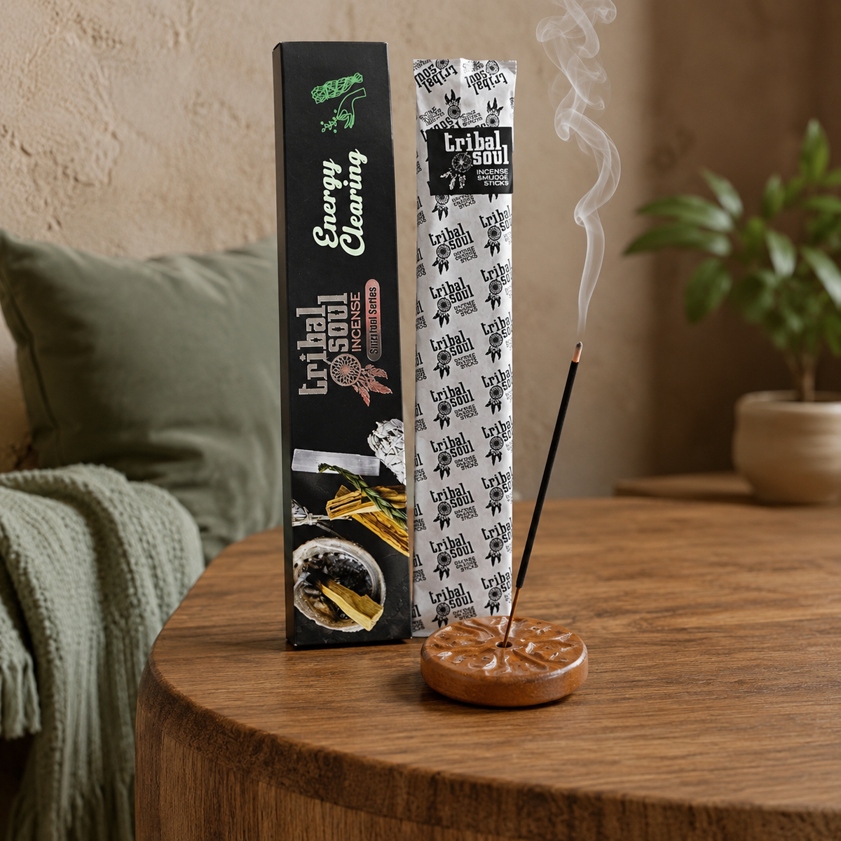 Tribal Soul ENERGY CLEARING Incense Smudge Sticks + Round Ceramic Incense Holder