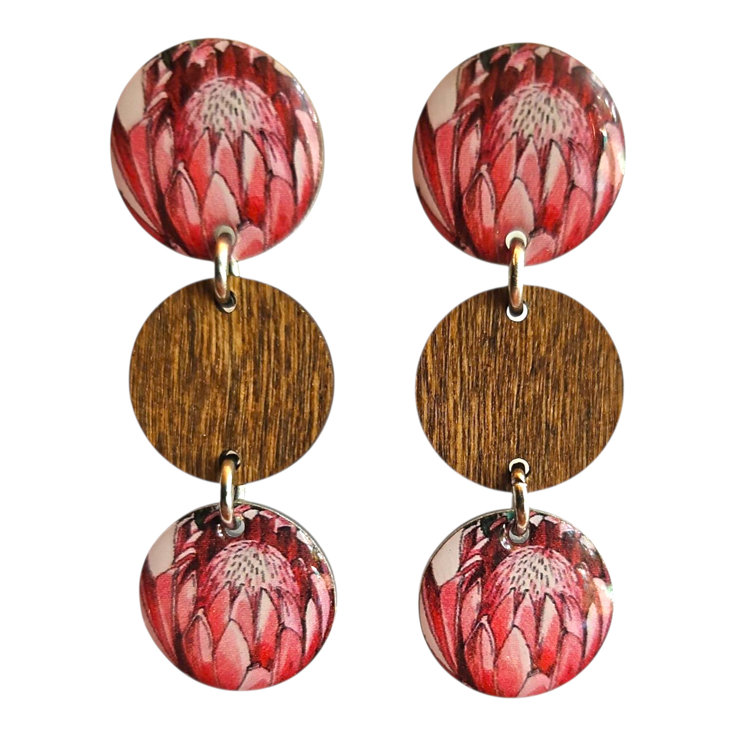 PROTEA/WOOD TRIO DROP EARRINGS (In Wooden Gift Box)