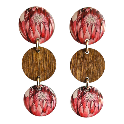 PROTEA/WOOD TRIO DROP EARRINGS (In Wooden Gift Box)