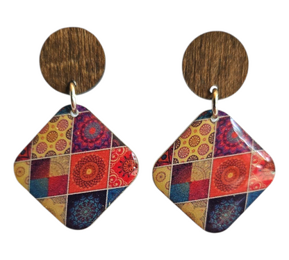 MOROCCAN/WOOD SQUARE EARRINGS (In Wooden Gift Box)