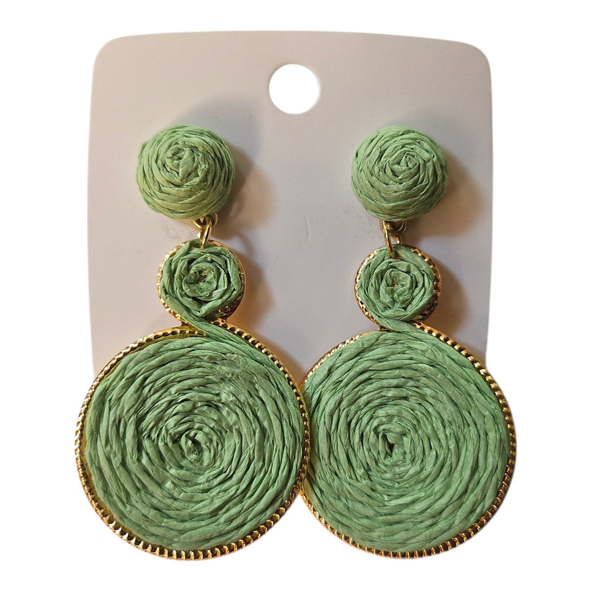 Woven Hanging Triple Loop on Metal Base Earrings Set (Mint Green) — view 3