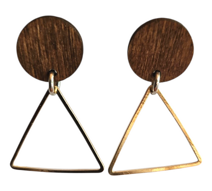 WOOD/METAL TRIANGLE EARRINGS (In Wooden Gift Box)