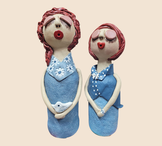 Handcrafted Clay Figurine Set 'Bluebird Serenade'