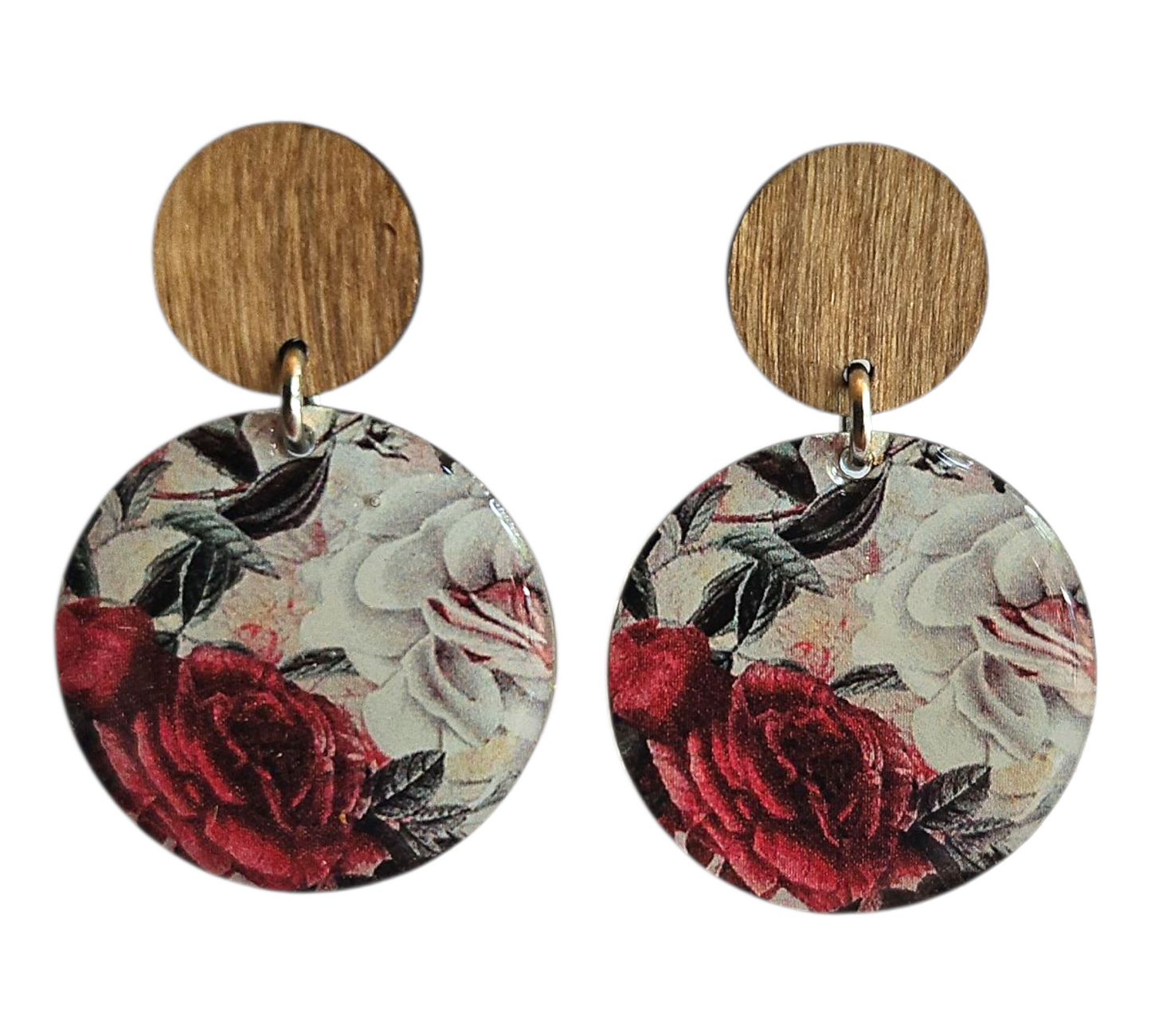 CLASSIC ROSE/WOOD ROUND EARRINGS (In Wooden Gift Box)