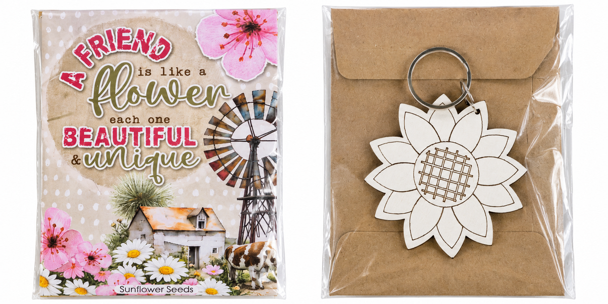 Friendship Seeds with Sunflower Keyring