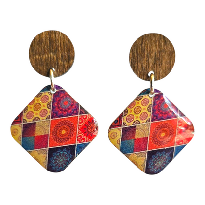 MOROCCAN/WOOD SQUARE EARRINGS (In Wooden Gift Box)