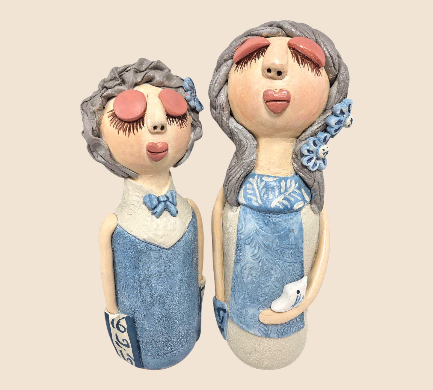 Handcrafted Clay Figurine Set 'Serenade in Blue'