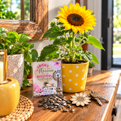 Friendship Seeds with Sunflower Keyring