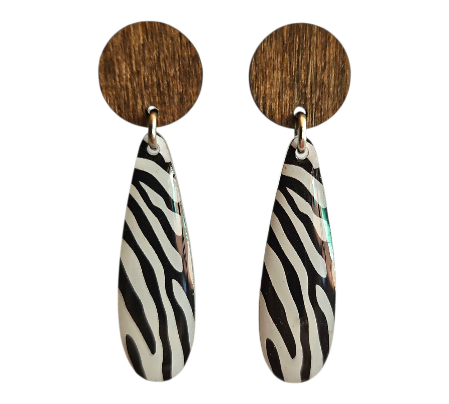 ZEBRA/WOOD SLIM DROP EARRINGS (In Wooden Gift Box)