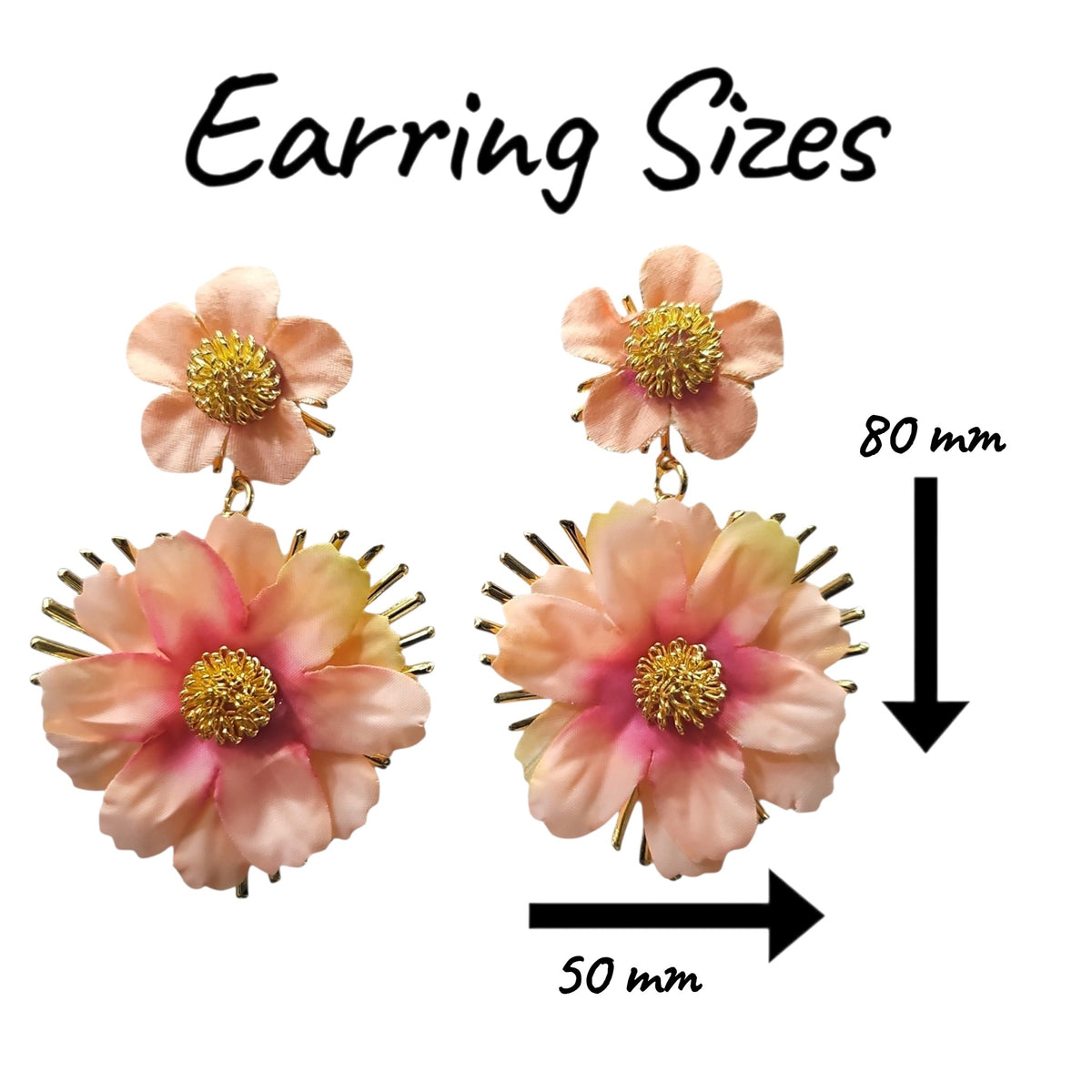 Double Daisy Hanging on Metal Backing Earring Set (Pink) — view 2