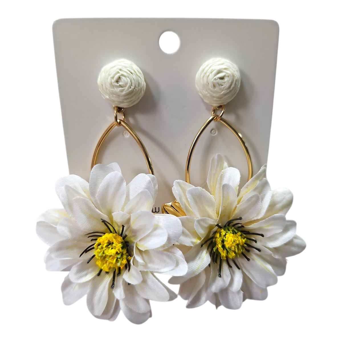 Daisy Hanging from Steel Loop Earring Set (White) — view 3