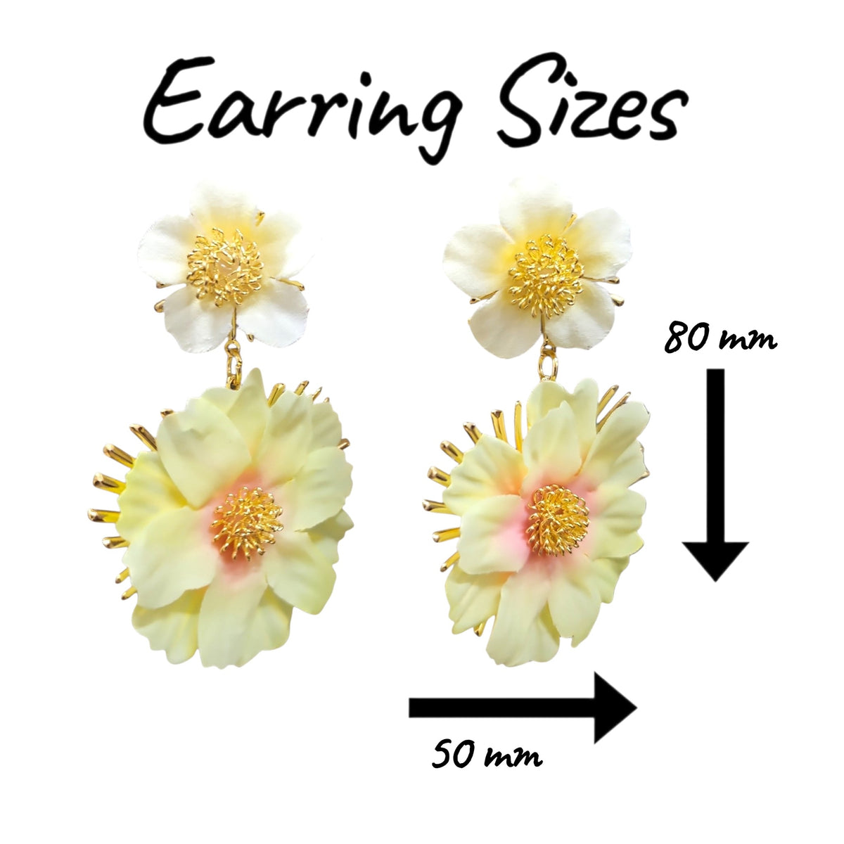 Double Daisy Hanging on Metal Backing Earring Set (Yellow) — view 2
