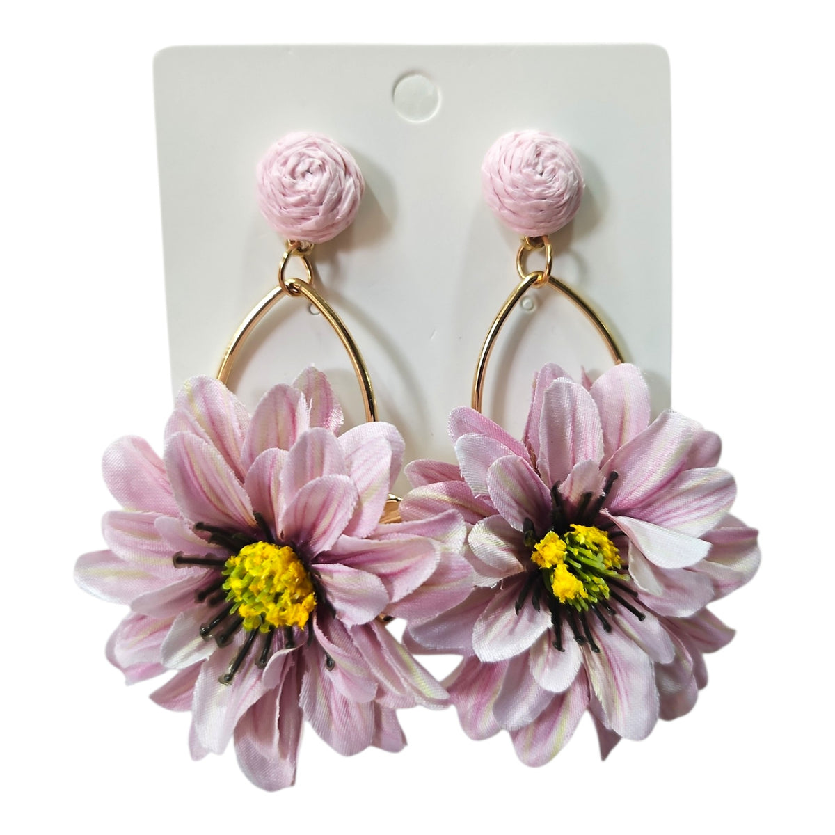 Daisy Hanging from Steel Loop Earing Set (Pink) — view 4