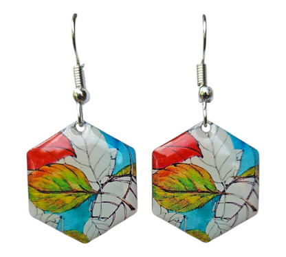AUTUMN LEAF HEXA EARRINGS (In Wooden Gift Box)