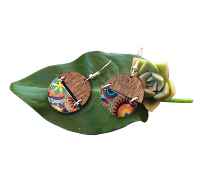 BOHO SUNRISE/WOOD HALF CIRCLES HINGED EARRINGS (In Wooden Gift Box)