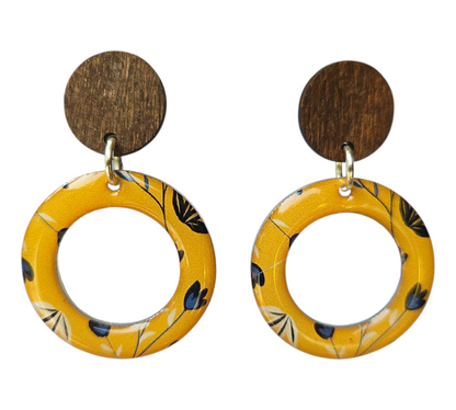 TULIP/WOOD ROUND RINGS EARRINGS (In Wooden Gift Box)