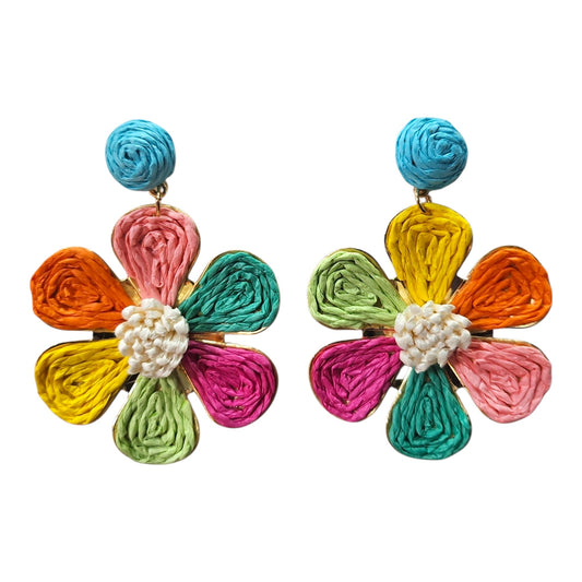 Colourful Floral Woven/ Metal Backing/ Hanging Earrings Set