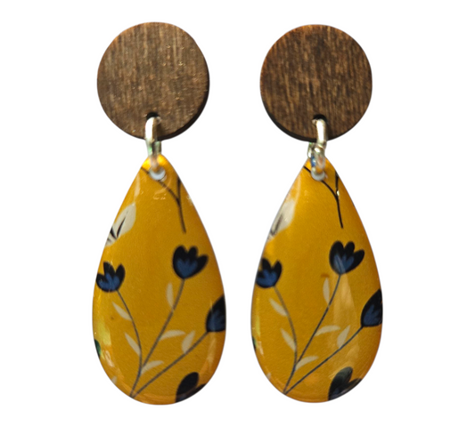 TULIP/WOOD TEARDROP EARRINGS (In Wooden Gift Box)