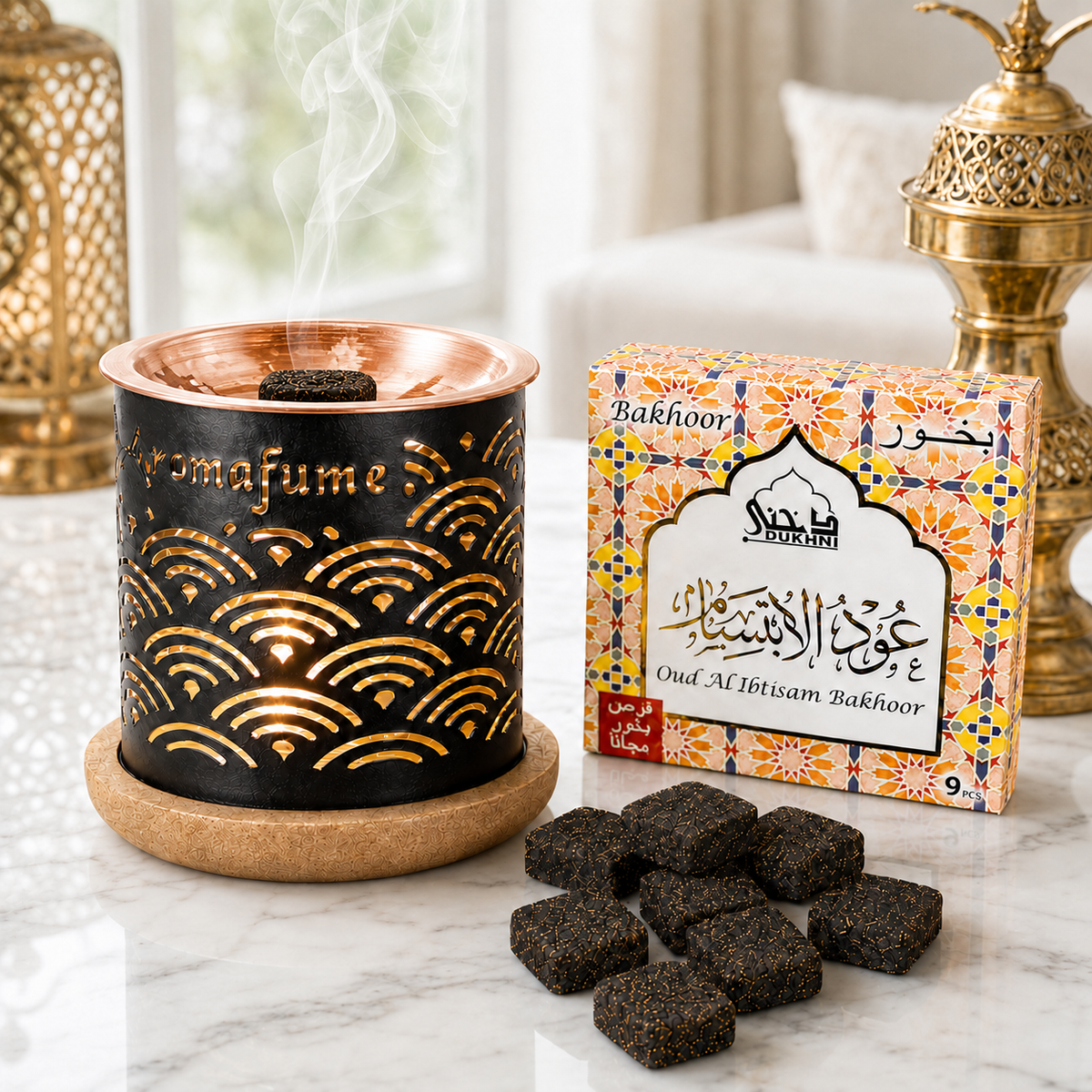 INCENSE BRICKS BURNER+Oud Al Ibtisam BAKHOOR BRICKS Pack COMBO.