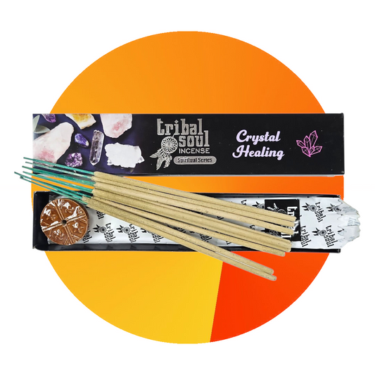 CRYSTAL HEALING Incense Smudge Sticks + Round Ceramic Incense Holder