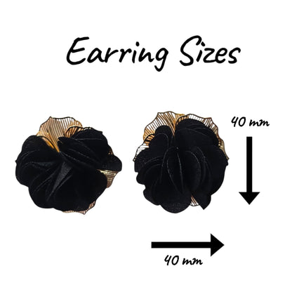 Soft Floral Petals on Delicate Metal Backing Earring Set (Black) — view 3