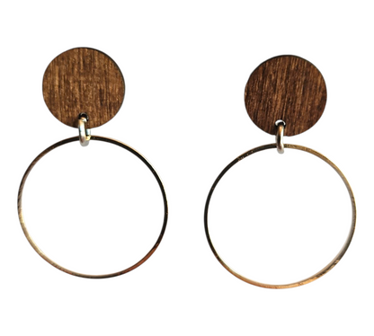 WOOD/METAL ROUND EARRINGS (In Wooden Gift Box)