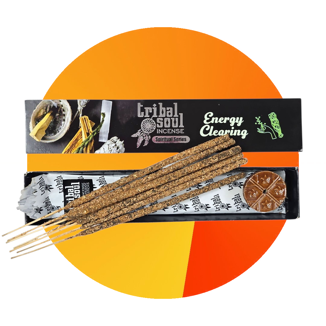 Tribal Soul ENERGY CLEARING Incense Smudge Sticks + Round Ceramic Incense Holder