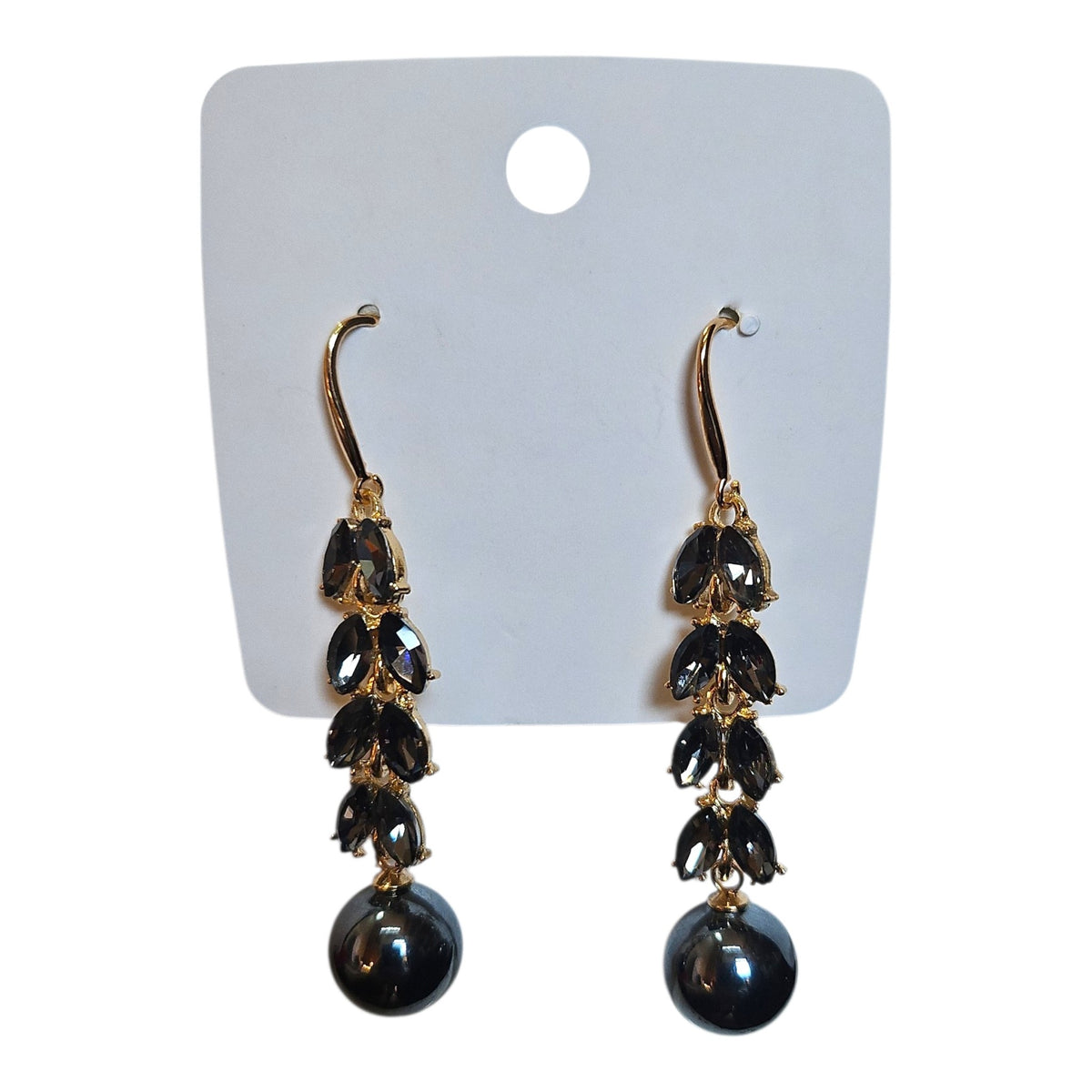Classic Drop Ball/ Black Diamante Earring Set (Black) — view 3