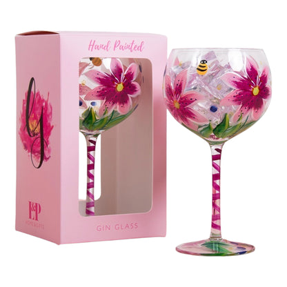 PINK LILIES HAND PAINTED GIN/COCKTAIL GLASS