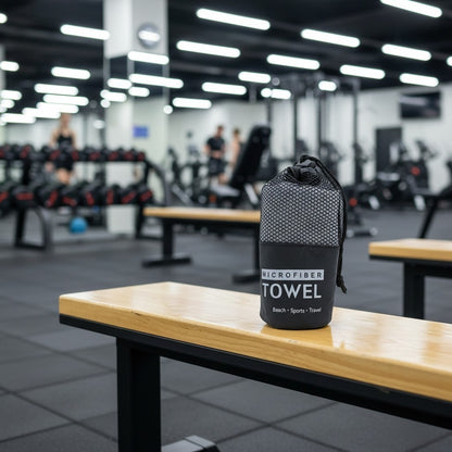 Grey Microfiber Towel in Mesh Bag