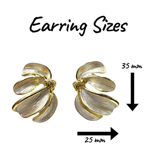 Sophisticated Metal/Enamel Earrings Set (White) — view 2