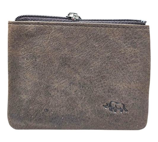 BROWN GENUINE LEATHER ZIP COIN WALLET