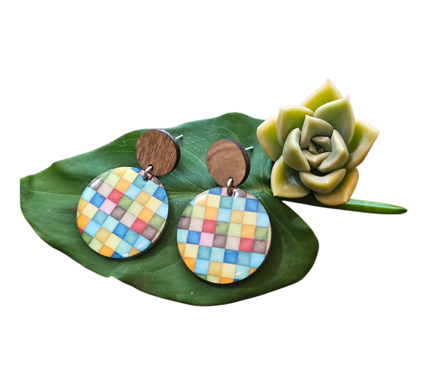 VIBRANT WOOD/ROUND EARRINGS (In Wooden Gift Box)
