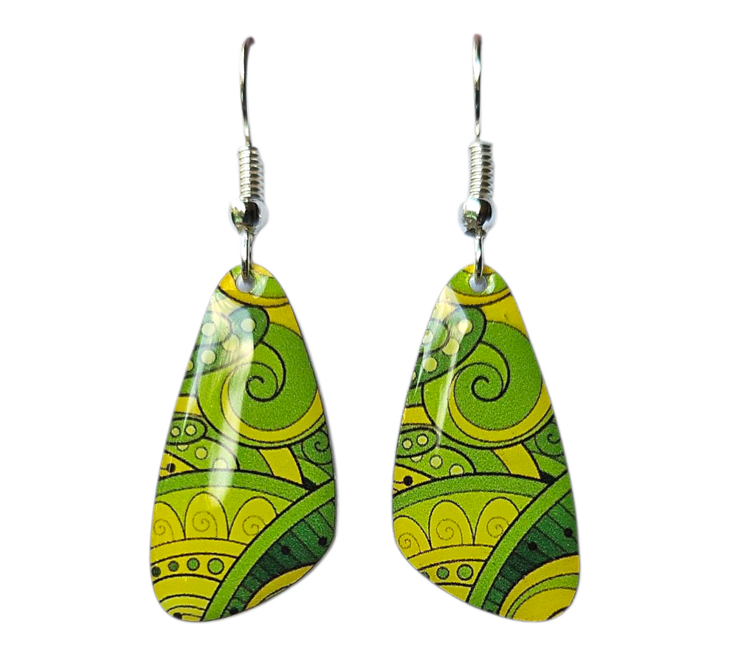 LIME SWIRL FREEFORM DROP EARRINGS (In Wooden Gift Box)