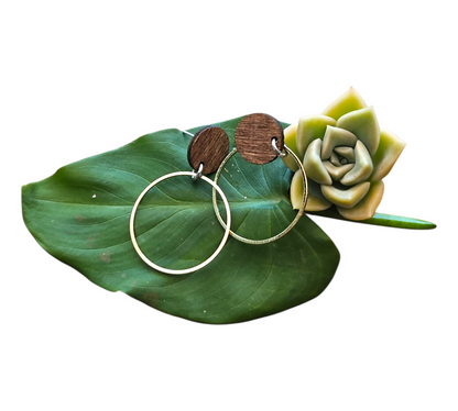 WOOD/METAL ROUND EARRINGS (In Wooden Gift Box)