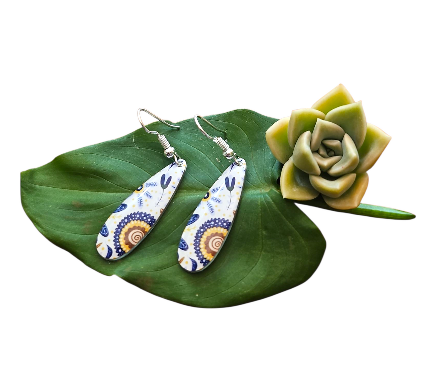RETRO GARDEN SLIM DROP EARRINGS (In Wooden Gift Box)