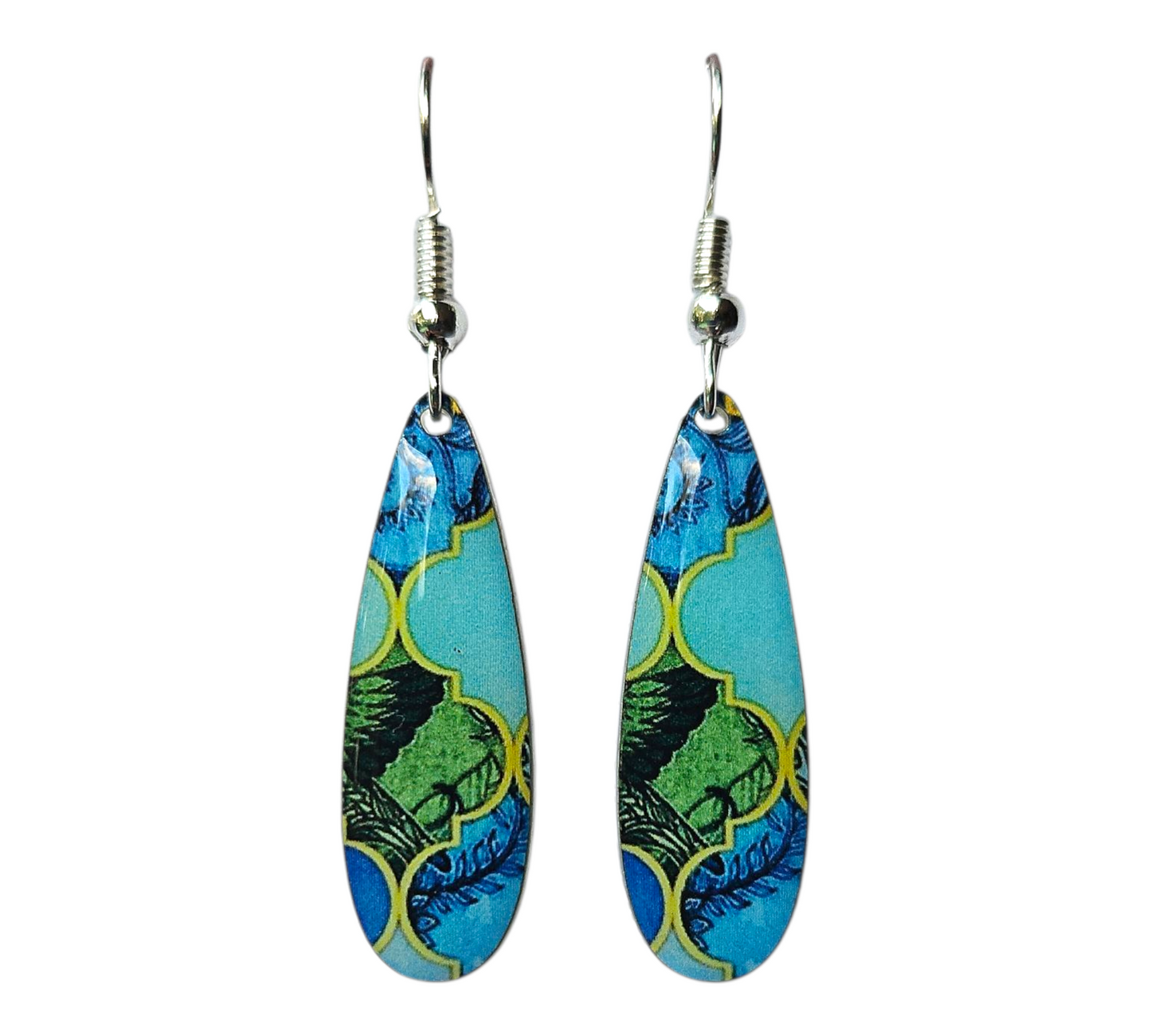 TROPICAL LAGOON SLIM DROP EARRINGS (In Wooden Gift Box)