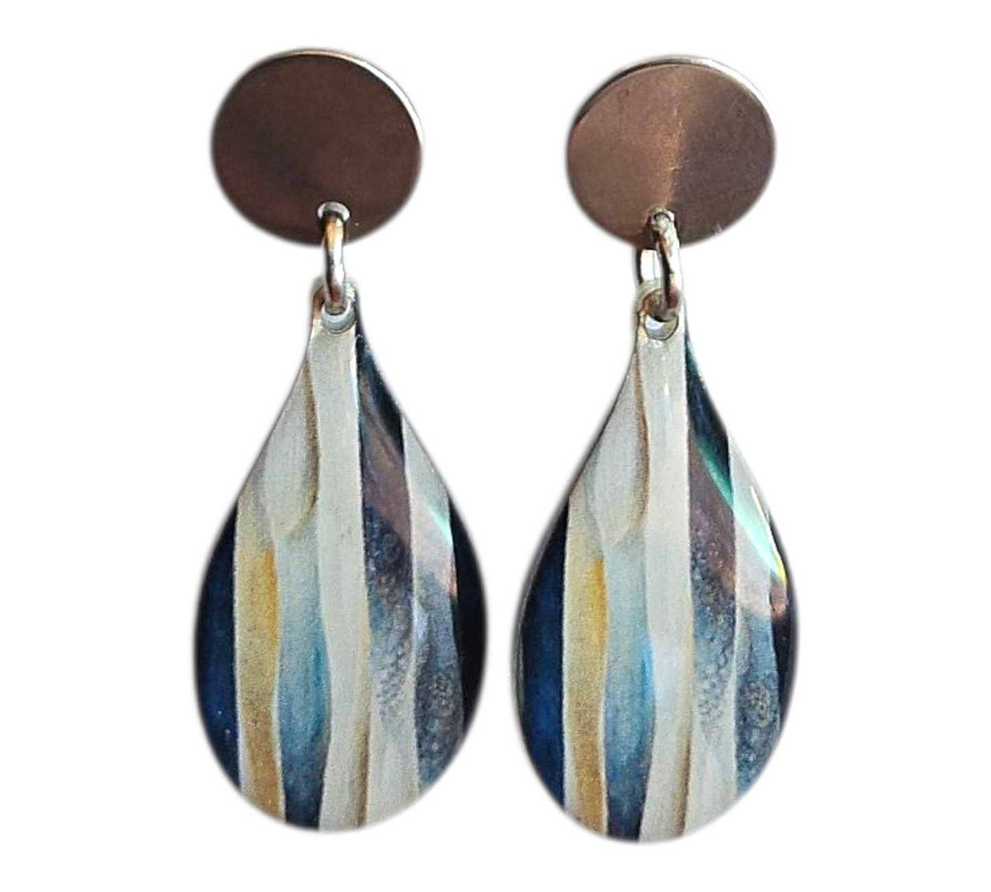 CLASSIC BLUE/METAL TEARDROP EARRINGS (In Wooden Gift Box)