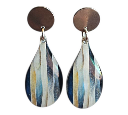 CLASSIC BLUE/METAL TEARDROP EARRINGS (In Wooden Gift Box)
