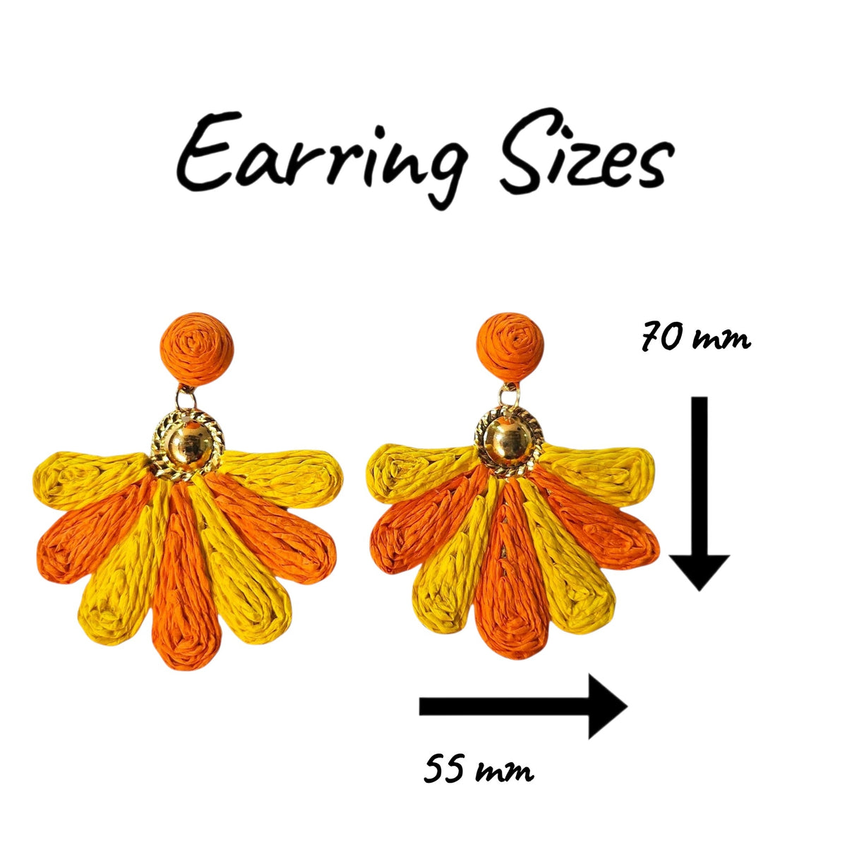 Bright Daisy Hanging/Metal Backing Earrings Set (Orange/Yellow) — view 3